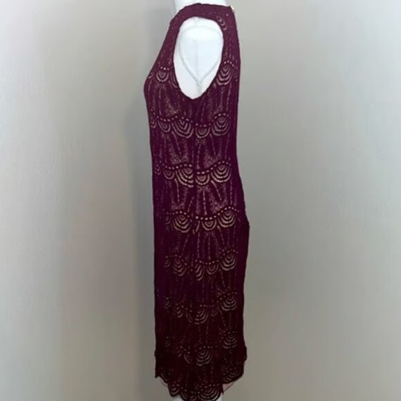 Sharango NWT Bordeaux/Blush Lace Overlay Day Wear/Cocktail Sheath Dress, Size 16 - Picture 3 of 10
